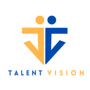 The logo of Talent Vision in orange and blue with white background